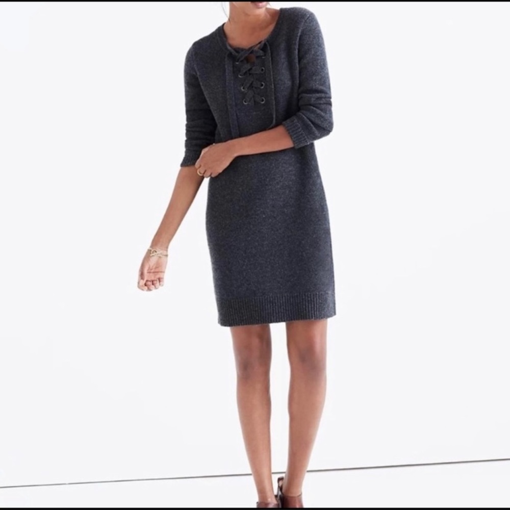 Madewell merino wool lace up sweater dress NWOT